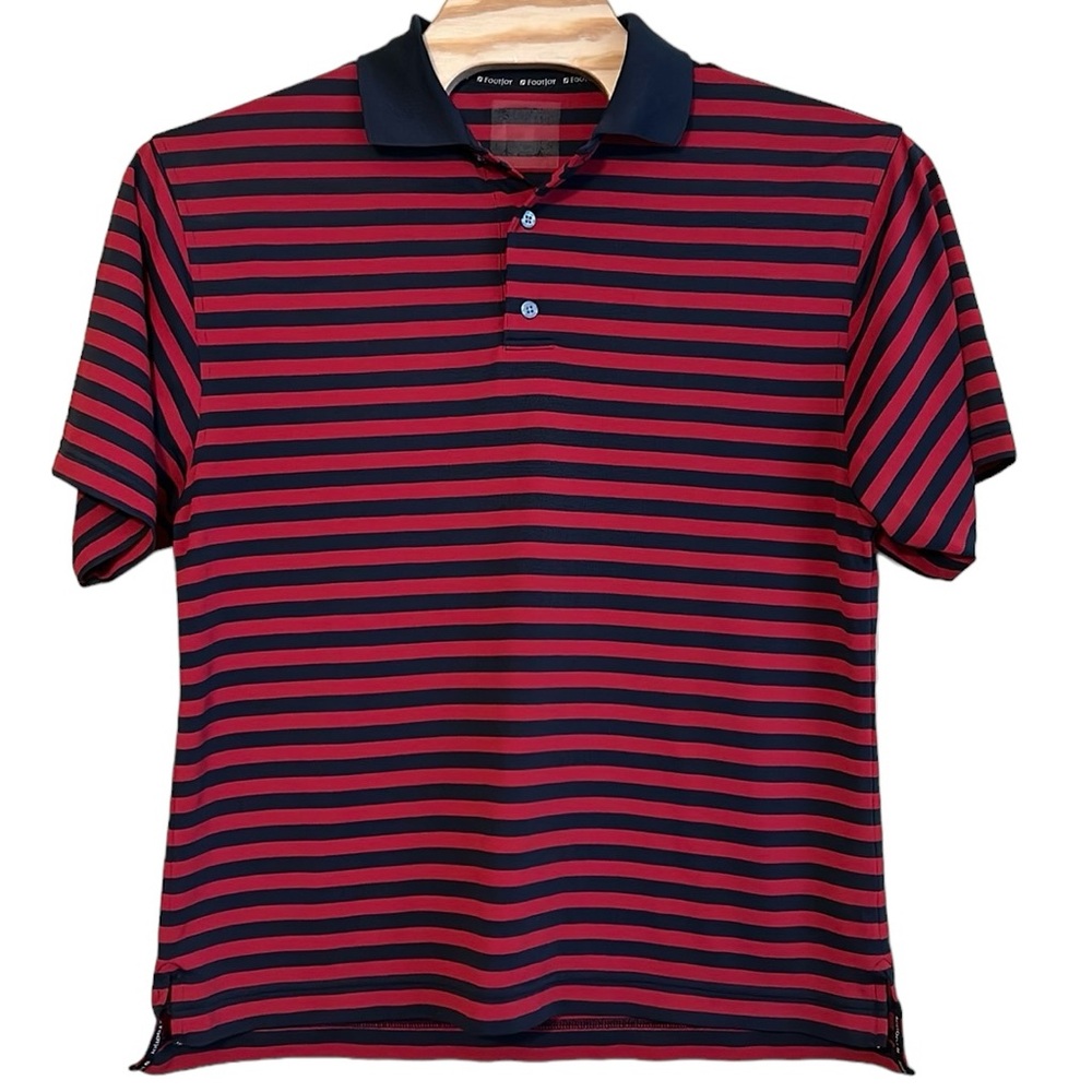 FootJoy Mens PRODRY Lisle Short Sleeve Polo Red Navy Blue Striped Size XL‎